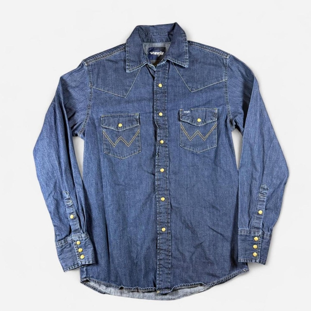 Wrangler Western Shirts Blue Denim Pearl Snap Western Cowboy Shirt Size Small